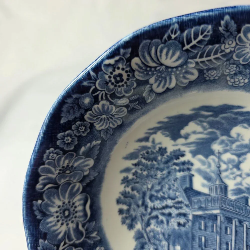 Staffordshire Liberty Blue Coupe Soup Bowl Blue White Design Mount Vernon